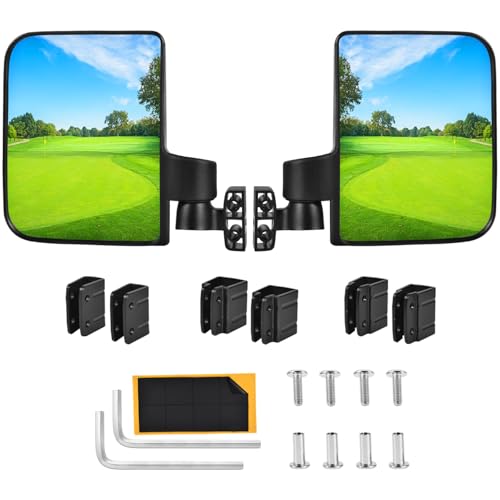 KISEER Golf Cart Mirror No Drilling Folding Adjustable 180 Degree Side Rear View Mirrors for Club Car EZ GO Yamaha and Others Carts