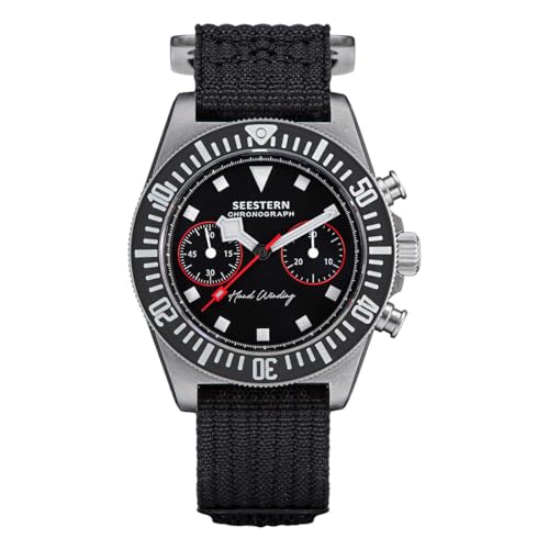 Montre homme Seestern chronographe mécanique noir en acier et verre saphir