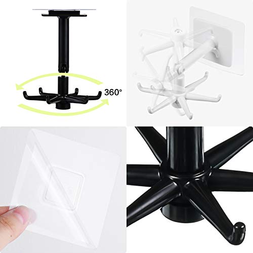 8 Pieces 360 Rotating Folding Hook Multipurpose Hanging Utensil Holder Hook 180 Degrees Vertical Flip Self Adhesive Hook Utensil Rack With 6 Hooks For Kitchen Bathroom Cabinet Towel, Black, White #TOP3