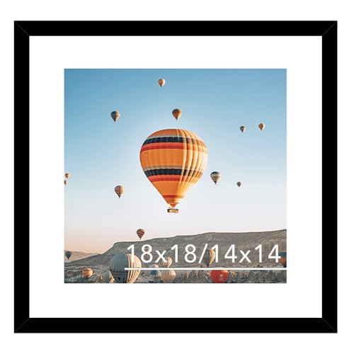 Image of JCJMY 18x18 Picture Frame Black with 14x14 Mat, Display Photo 14x14 with Mat or 18 x 18 Without Mat, Wall Hanging Large 18x18 Poster Frame with Shatter Resistant Plexiglass, Black