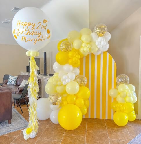 Image of Yellow and White Balloons, 12Inch Pastel Yellow White Gold Confetti Balloons for Bee Lemon Wedding Baby Bridal Shower Sunflower Birthday Party Decorations