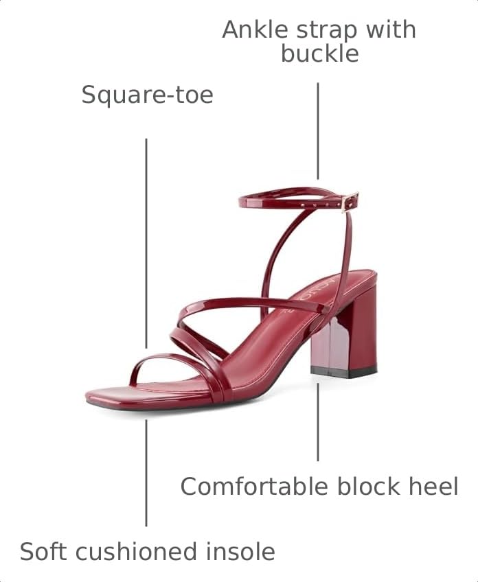 Image of LACUONE Strappy Heels for women Block Heels Square Toe Chunky Ankle Buckle Pump Heeled Sandals