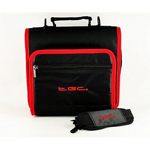 DBPOWER 9" 9.5" 10" 10.5" Inch Portable DVD Player Shoulder Carry Case Bag by TGC ® (Jet Black With Crimson Red Trims) Cover