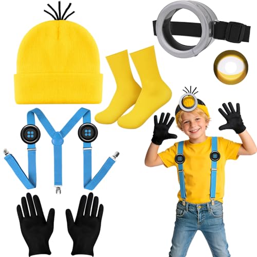 Humairc Jaune Costume Lunettes Kits Deguisement Halloween/Carnaval Costume Carnaval/Halloween/Cosplay Accessoires Cosplay pour Femme Homme - Lunettes Goggles Chapeau...