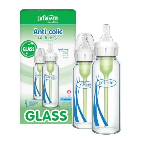 Dr. Brown's Anti-Colic Options+ Narrow Glass Baby Bottle with Level 1 Slow Flow Nipple, BPA-Free...