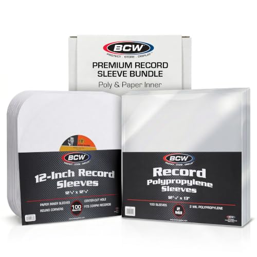 BCW 12-Inch Vinyl Record Sleeves Combo | 100 Polypropylene Outer Sleeves + 100 Paper Record Inner Sleeves | Archival-Safe Vinyl Record Covers for 12” LPs