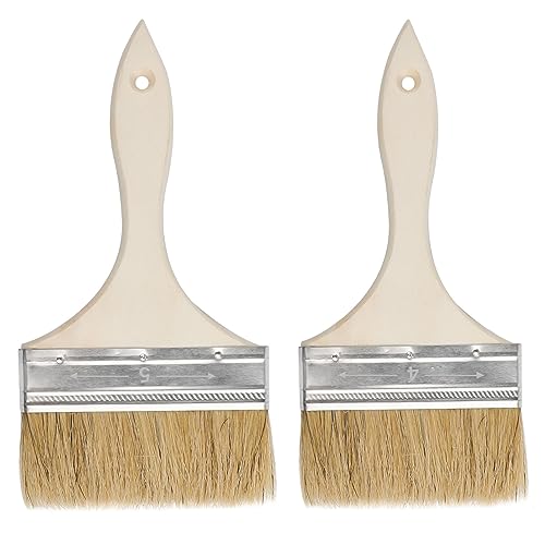 Malerpinsel, 2 Stück Lasurpinsel 100mm/125mm, Flachpinsel mit Holzstiel, Lackierpinsel Flächenstreicher - Pinselset für Lacke Lasuren Öle Wand-Farben