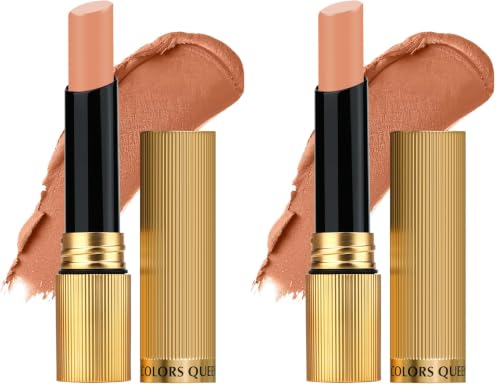 Image of Colors Queen Hold Up Full Day Non-Transfer Matte Lipstick | Long Lasting and Weightless Formula | Intense Color Pay Off | Waterproof Lipstick for Women (121 - Caramel Nude, 4g) (Pack of 2)