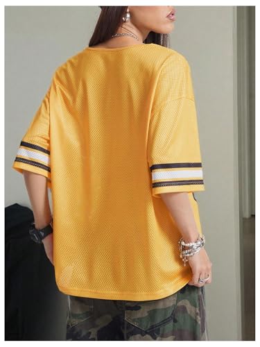 Floerns Women's Y2k Number Jersey Shirt Lace Trim Half Sleeve Oversized T Shirts3