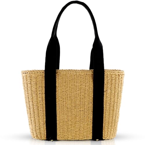 Bolso de playa tejido para mujer con correas acolchadas miniatura 1