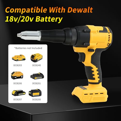 Cordless Rivet Gun Compatible with Dewalt 18V 20V Battery, 3/16" 5/32" 1/8" Brushless Electric Rivet Gun with LED Light, Portable Automatic Rivet Nut Gun Kit with 20 Rivets(Battery Not Included) - Image 3