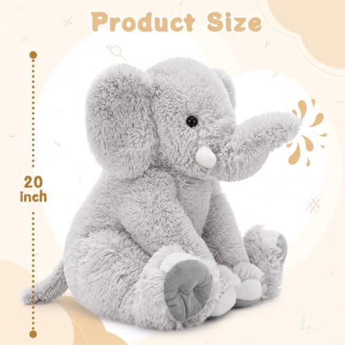 Image of MorisMos Giant Elephant Stuffed Animal, 19.6inch Large Stuffed Elephant Plush Toy Plush Soft Elephant Plush Gifts for Kids, Girls Boys,Toddlers, Gray