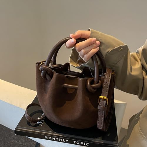 Image of Women's Brown Suede Crossbody Bag,Small Crossbody Bag Shoulder Bag for Women,Small Purse Suede Bag Handbags,Small Bucket bag