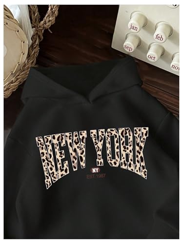 Floerns Girl's Y2k Cheetah Print Hoodie Pullovers Long Sleeve Drop Shoulder Sweatshirt4