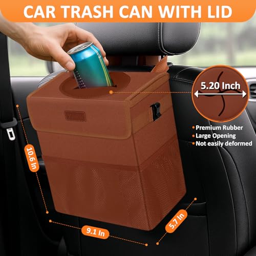 Image of Vankor Car Trash Can for Car Cute, Car Trash Bag Bin Hanging Waterproof Automotive Car Garbage Cans Leak Proof Vehicle Trash Can Brown