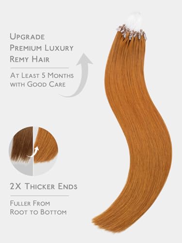 Image of WENNALlFE T Lock Tip Hair Extensions Human Hair, 50g 60s 20 Inch Auburn Ginger Remy Hair Microlink Hair Extensions Real Human Hair Seamless Micro Loop Soft Reusable Micro Bead Extensiones De Cabello