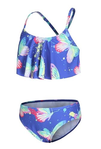 Traje de baño para niñas, bikini de dos piezas, traje de baño para niñas, Mariposa azul., 13-14 años
