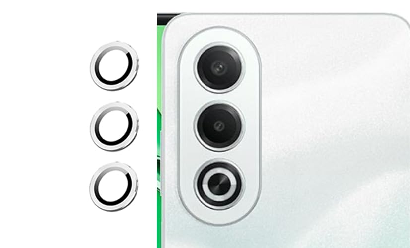 Image of imluckies Camera Ring Lens Protector (Aluminum with Tempered Glass) Compatible for Oppo K12X - Silver (Pack of 2 rings)