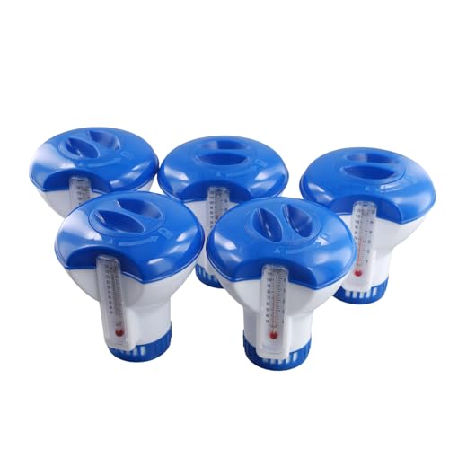 Rtxbvg Dispensador de Tabletas de Flotante para Piscina, 5 Uds., con Termómetro, Caja Automática de Pastillas, Accesorios para Piscina SPA