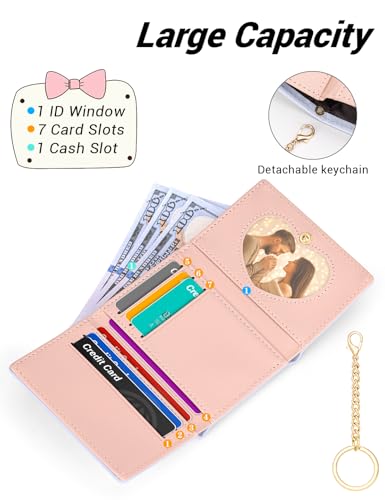Image of BIAOTIE Coquette Bow Wallet for Women, Small Slim Trifold Womens Wallet with Key chain Cute Aesthetic Card Holder ID Window for Girl (Trifold, Lavender)
