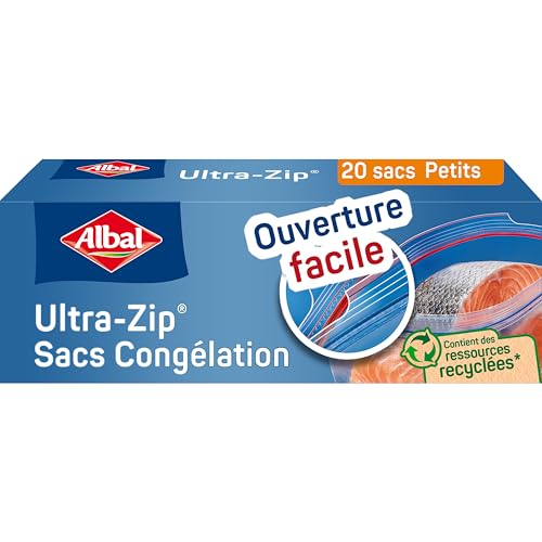 Albal - 20 Sacs Congélation Ultra Zip - Petit Modèle 1L - Fermeture Zip - Résistant - Contient des ressources recyclées