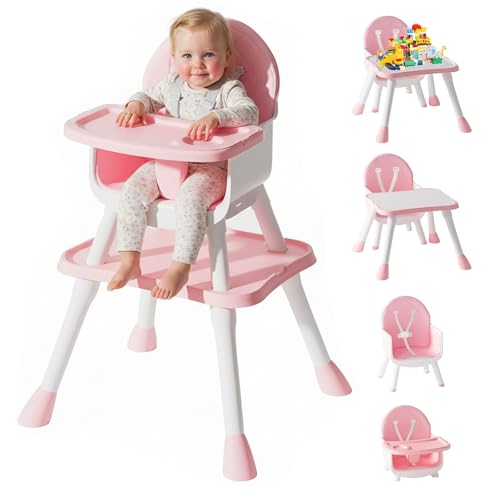 Image of UNISWAN 6 in 1 Baby High Chair, Convertible Highchair for Babies and Toddlers (Pink)