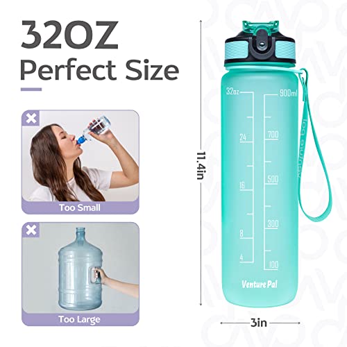 Image of Venture Pal 32oz Motivational Fitness Sports Water Bottle with Time Marker & Straw, Large Wide Mouth Leakproof Durable BPA Free Non-Toxic-Mint Green