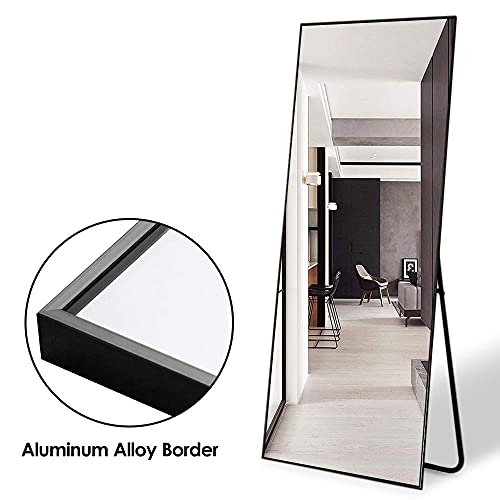 Image of NeuType Full Length Hanging Floor Mirror with Standing Holder Bedroom Locker Room (Black)