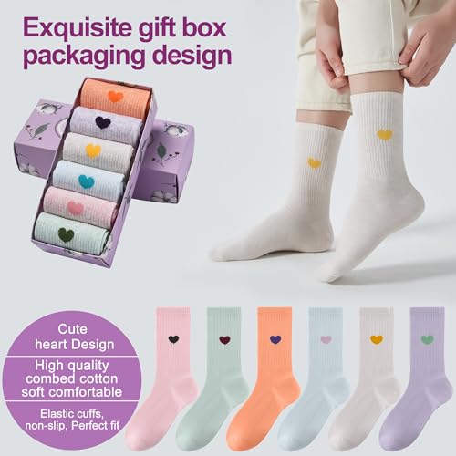 Image of inhees Women's Cotton Crew Socks - 6Pairs Above Ankle Fun Cute Heart Bootie Dress Socks - Gifts for Mother /Her