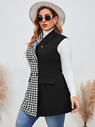 Floerns Women's Plus Size Houndstooth Print Colorblock Shawl Collar Vest Blazer3