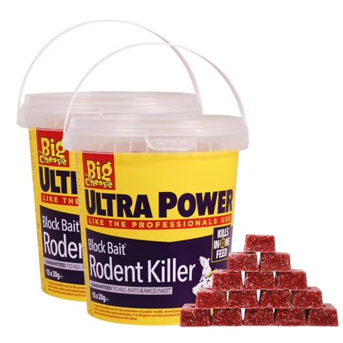 The Big Cheese Ultra Power Bait Blocks - 2 Pack, 30 Total x 20g, Kills Mice and Rats, Pest Control - Rat Killer For Mouse Traps, Indoor & Building Perimeter - One Feed Super Strength Rat Poisoning,