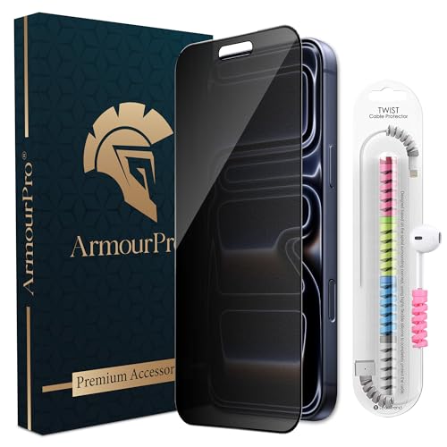 Image of ArmourPro Matte Privacy Tempered Glass for iPhone 17 Pro Max, Anti-Spy Anti-Glare Screen Protector, Edge-to-Edge Full Coverage, 9H Anti Scratch, Smooth Touch, Easy Installation Kit with Cable Protector
