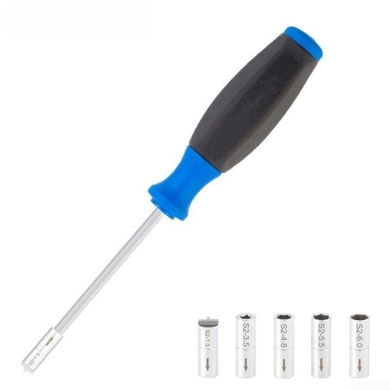 Internal Spoke Nipple Wrench Tool Set for Deep Section Rims, 5 Socket Sizes Including 1.3mm Flat and 3.5mm Square, Extended Shaft Alloy Steel Wheel Building