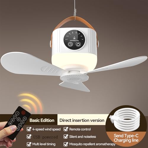 Ventilateur de plafond USB télécommandé pour camping et chambre