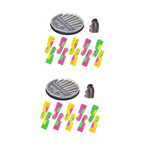 DOITOOL 2 Sets Automatic Threading Device Finger Making Kit Machine Adults Hand Needle Threaders Cross Stitch Needles Knitting Sewing Needles Needle Threading Tool Random Color