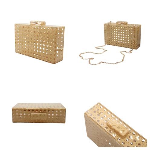 Image of RomanticDesign Women Acrylic Handbag Rattan Woven Pattern Square Box Crossbody Handbag Shoulder Bag Chain Purse