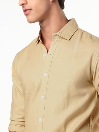 Image of Urbano Fashion Men's Linen Blend Full Sleeve Relaxed Fit Casual Solid Shirt