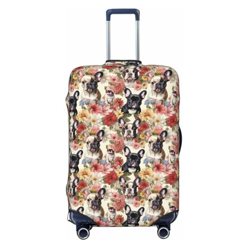 Tamiger Copertura universale per valigie da viaggio con stampa di bulldog francese e fiori, Nero , S