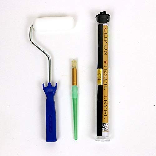 Cutting Edge Stencils - Stencil Essential Kit - Dense Foam Roller, White Bristle Brush, and Clip-On Level Multi-Function Tool