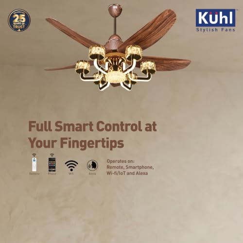 Image of KUHL Centauri 5 1320mm BEE 5-Star BLDC Ceiling Fan with Chandelier&Remote | 38W Power Saving (Upto 65%)| High Airflow&Low Noise| Smart IoT| Reverse Mode| Free Installation| 5Year Motor Warranty (Teak)
