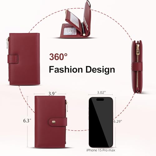 Image of yiijay Womens Wallet RFID Blocking Vegan Leather Trifold Clutch Credit Card Holder Ladies Travel Wallet Purse with Pen Holder, 1Wine Red, 6.3 x 4.1 x 1.3 inches, Rfid Wallet