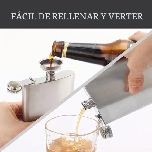 Miniatura 4 de Petaca Con Embudo, 8oz Petaca De Acero Inoxidable 304 Para Whisky, Para Transportar Alcohol, Para Senderismo, Viajes