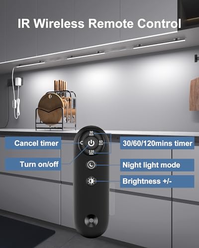 Image of Remote Control Under Cabinet Led Light Plug in, Dimmable Daylight White 4500K, 3 Pack 12 inch Linkable Under Counter Lights for Kitchen Upgrade ETL Listed Plug 24V, UNO-LK 4500K