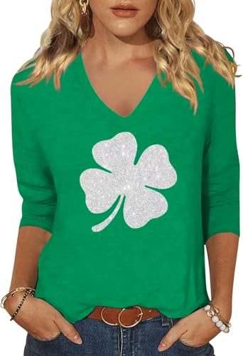Image of Woffccrd Womens 3 /4 Sleeve V Neck T-Shirts Valentina's Day Spring Shirts Love Heart Printed Graphic Tees