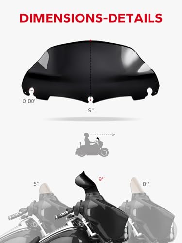 Image of Amazicha Black 9 inch Wave Windshield Windscreen Compatible for 2014-2023 Harley Davidson Touring Street Glide Electra Glide Ultra Limited Tri Glide FLHT FLHX FLHXS FLHTK 14-23