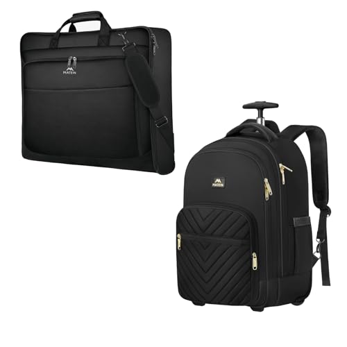 MATEIN Rolling Backpack for Women, 17 inch Water Resistant Wheeled Laptop Backpack, Large Carry On Luggage Travel Backpack with Wheels,Garment Bag for Travel, Large Carry on Garment Bags with Strap fo