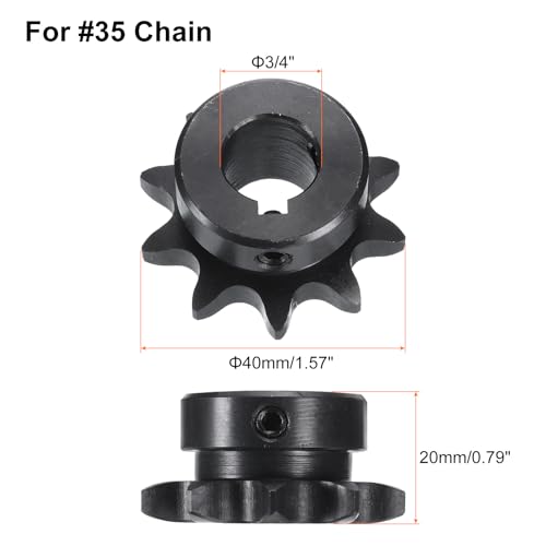 Image of uxcell #35 Chain Roller Sprocket B Type, 3 /4 inch Bore 12 Tooth Single Strand Chain Sprocket, Carbon Steel, Keyway with Set Screws