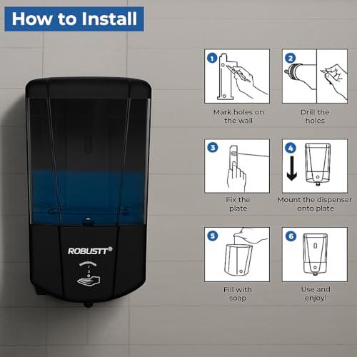 Image of Robustt Automatic Sensor Soap Dispener 700ML | Black | Dispenser Wall Mount | Works on 4 AA Battery(Not Included) | Touchless Smart Sensor