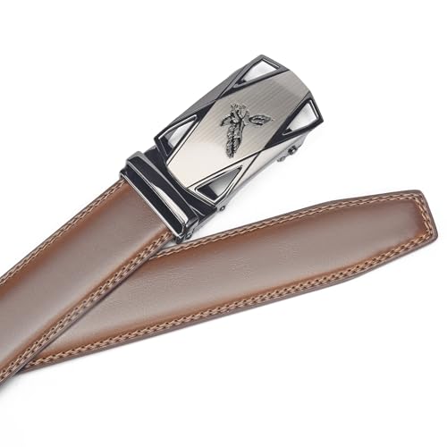 Image of Mens Black Belt Leather Ratchet Belts for Men Adjustable Men's Belts for Dress Casual with Gift Box, Trim to Fit