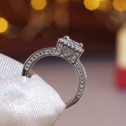 925 Sterling Silver Shiny Full Diamond Gemstone Ring Cubic Zirconia Rings CZ Diamond Multi Row Ring Eternity Engagement Wedding Band Ring for Women(5-11) silverB-83